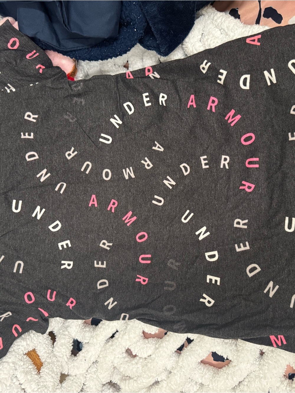 Under Armour Charcoal Short Sleeve Tee with Pink and Cream Logo Print